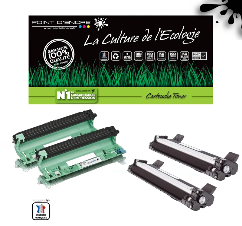 TN1050 / DR1050 - 2 X Cartouche / 2 X Tambour - Noir - Grande capacité Marque Francaise POINT D'ENCRE pour Imprimantes compatibles Brother (clp)