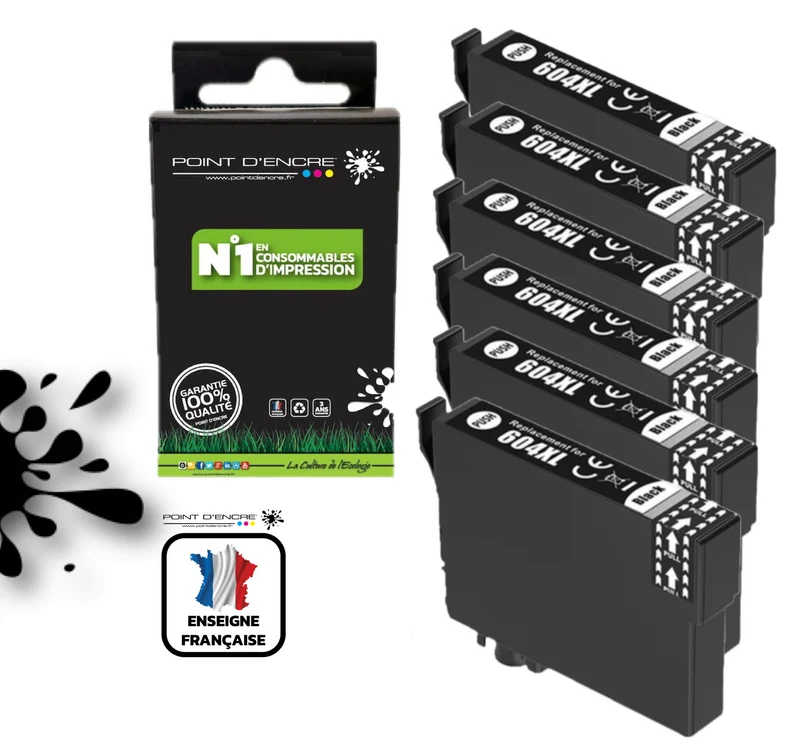 604XL - Ananas - 6 X NOIR - Grande capacité de Marque Francaise POINT D'ENCRE Pour imprimante compatible EPSON (cee)