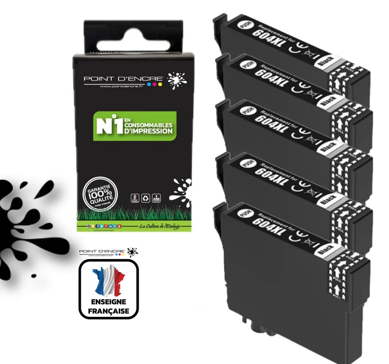 604XL - Ananas - 5 X NOIR - Grande capacité de Marque Francaise POINT D'ENCRE Pour imprimante compatible EPSON (cee)