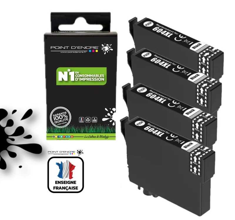 604XL - Ananas - 4 X NOIR - Grande capacité de Marque Francaise POINT D'ENCRE Pour imprimante compatible EPSON (cee)