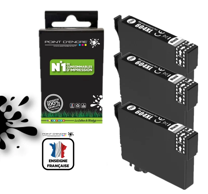 604XL - Ananas - 3 X NOIR - Grande capacité de Marque Francaise POINT D'ENCRE Pour imprimante compatible EPSON (cee)