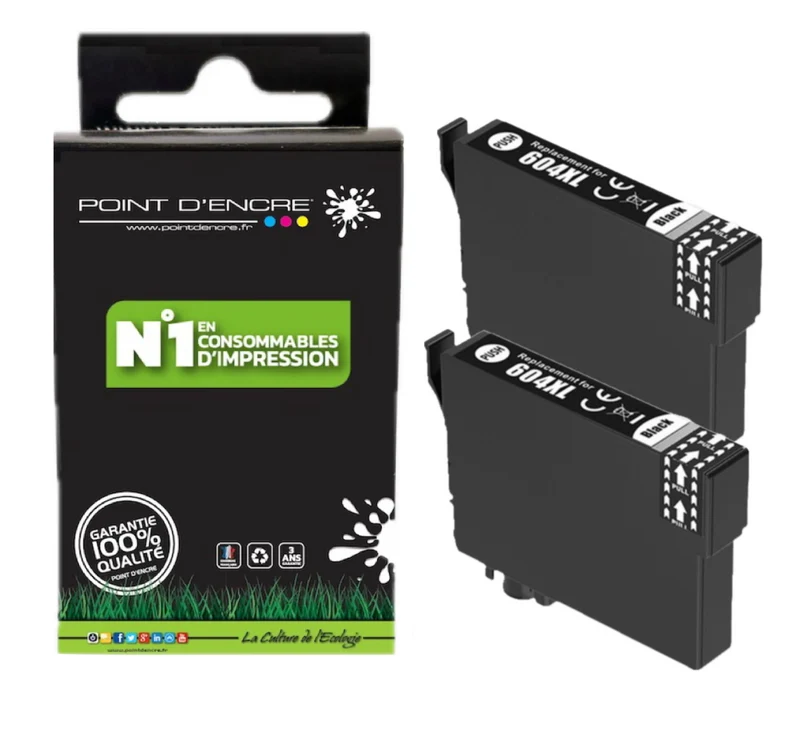 604XL - Ananas - 2 X NOIR - Grande capacité de Marque Francaise POINT D'ENCRE Pour imprimante compatible EPSON (cee)