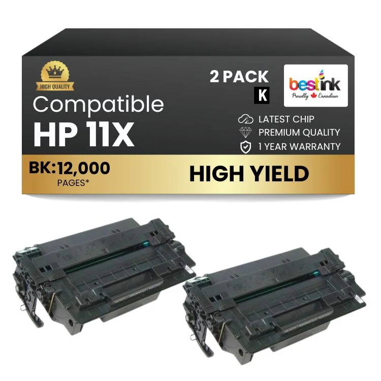 Compatible HP 11X Q6511X Black Toner Cartridge High Yield ( 2 Pack)