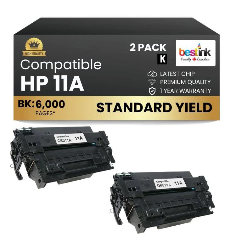 Compatible HP 11A Q6511A Black Toner Cartridge( 2 Pack)