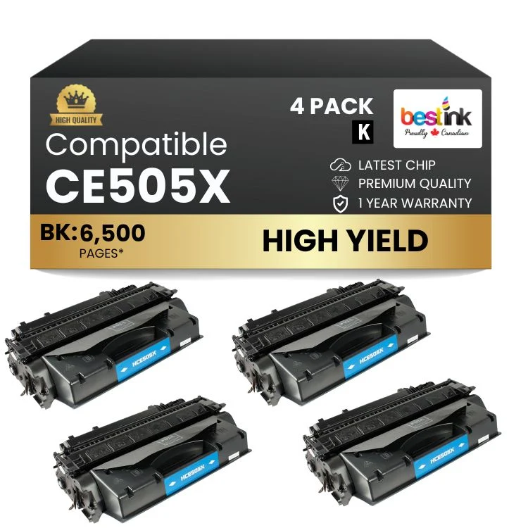Compatible HP 05X CE505X Black Toner Cartridge High Yield (4 Pack)
