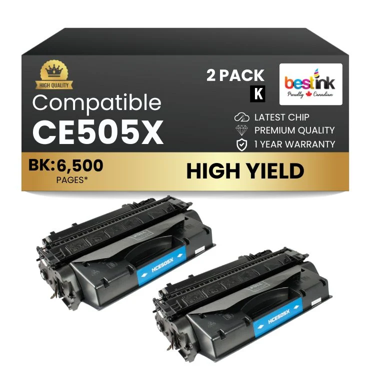 Compatible HP 05X CE505X Black Toner Cartridge High Yield (2 Pack)