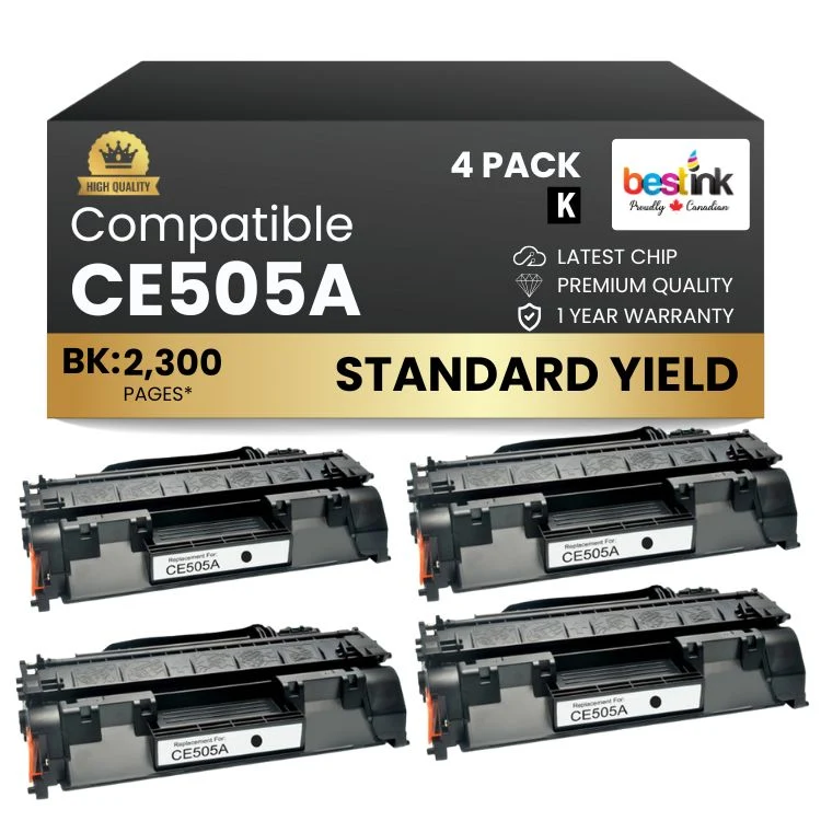 Compatible HP 05A CE505A Black Toner Cartridge (4 Pack)