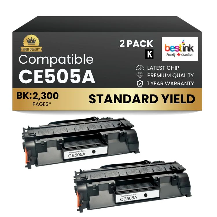 Compatible HP 05A CE505A Black Toner Cartridge (2 Pack)