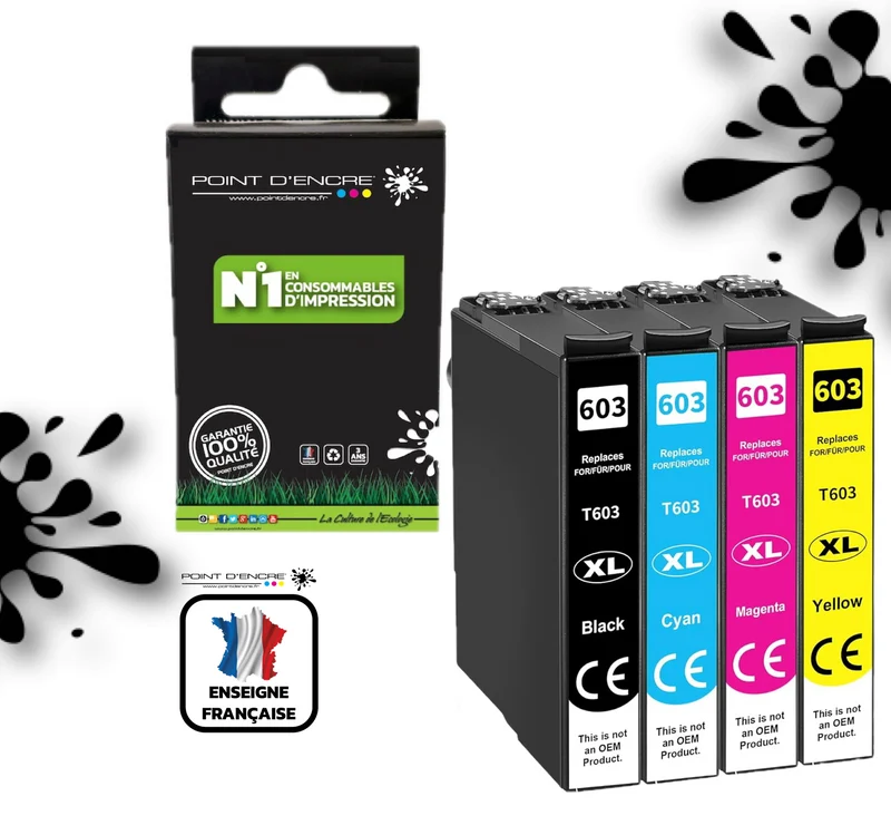 603XL - Etoile de mer - Pack de 4 Cartouches D'encre Noir/Cyan/Magenta/ Jaune - Grande capacité de Marque Francaise POINT D'ENCRE Pour imprimante compatible EPSON (cee)