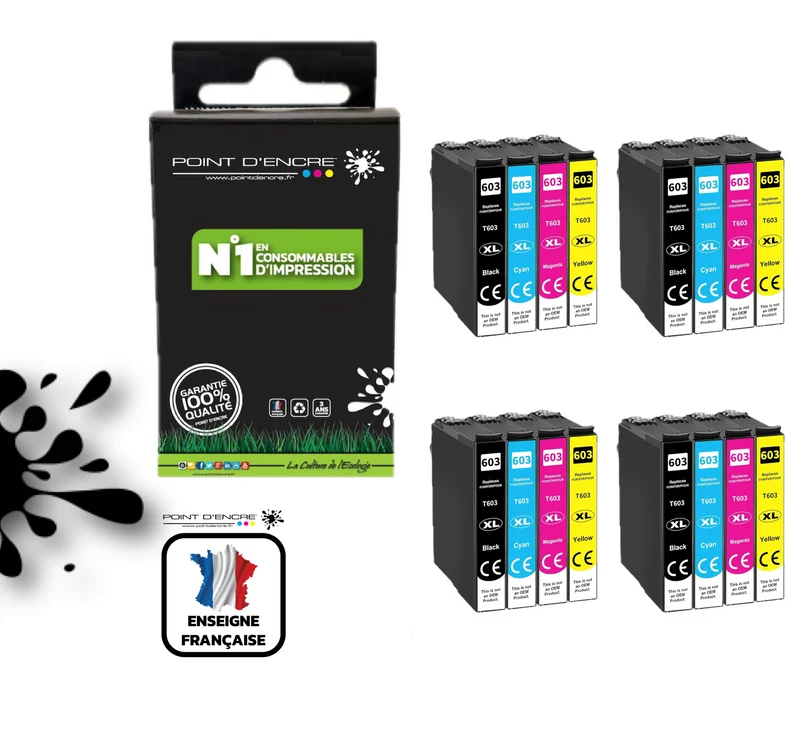 603XL - Etoile de mer - 4 X Multipack de 4 Cartouches D'encre Noir/Cyan/Magenta/ Jaune - Grande capacité de Marque Francaise POINT D'ENCRE Pour imprimante compatible EPSON (cee)