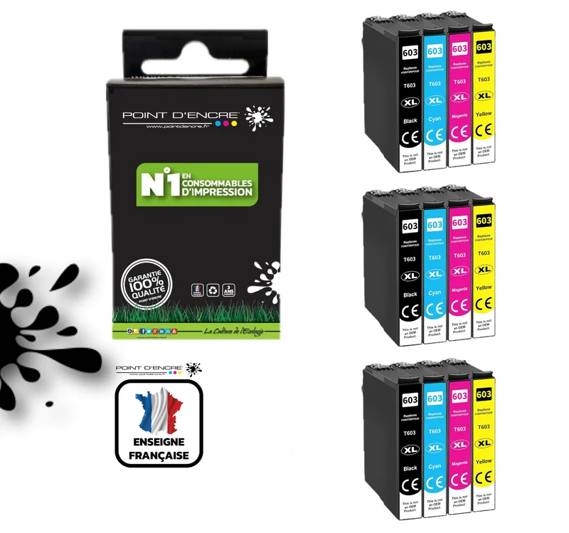 603XL - Etoile de mer - 3 X Multipack de 4 Cartouches D'encre Noir/Cyan/Magenta/ Jaune - Grande capacité de Marque Francaise POINT D'ENCRE Pour imprimante compatible EPSON (cee)