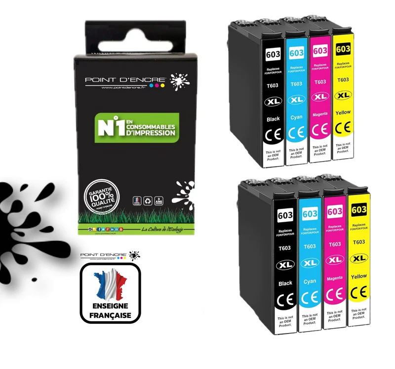 603XL - Etoile de mer - 2 X Multipack de 4 Cartouches D'encre Noir/Cyan/Magenta/ Jaune - Grande capacité de Marque Francaise POINT D'ENCRE Pour imprimante compatible EPSON (cee)