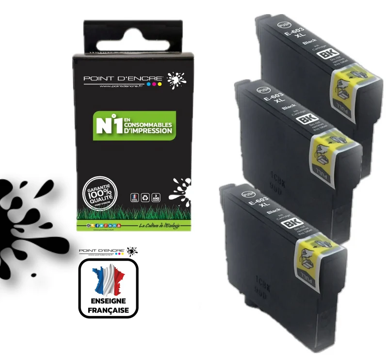 603XL - Etoile de mer - 3 X NOIR - Grande capacité de Marque Francaise POINT D'ENCRE Pour imprimante compatible EPSON (cee)