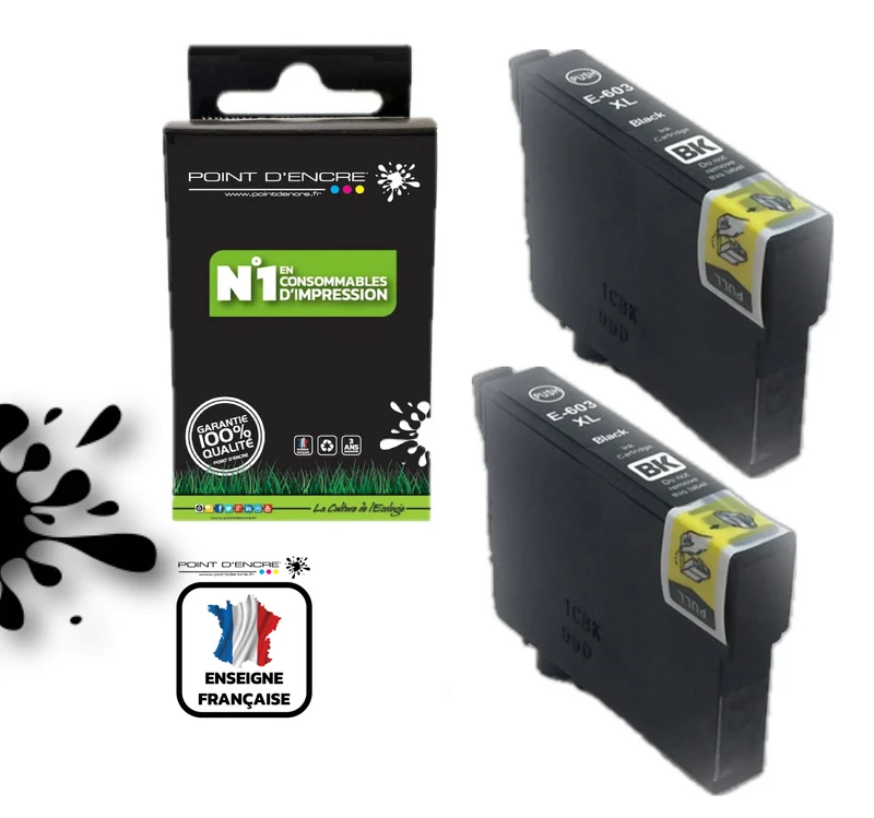 603XL - Etoile de mer - 2 X NOIR - Grande capacité de Marque Francaise POINT D'ENCRE Pour imprimante compatible EPSON (cee)