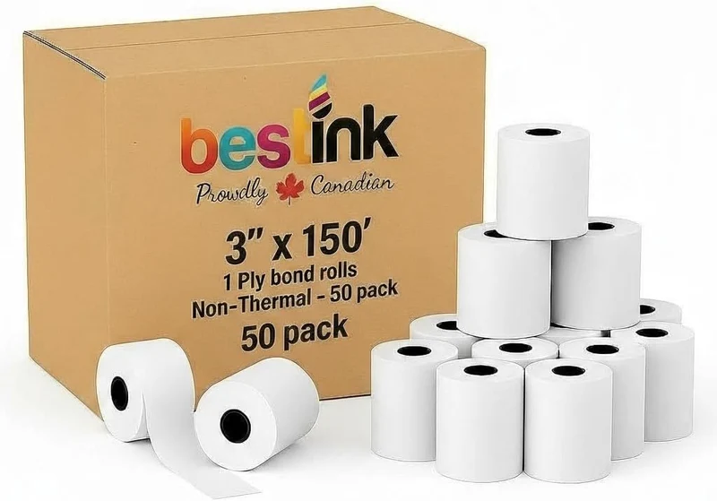 3" x 150' 1-Ply Bond (Non-Thermal) Paper Rolls – 50 Pack | Compatible with SP700, TMU200, NCR 2174 & More | Requires ERC30/34/38 Ribbons | Premium POS Kitchen Receipt Paper