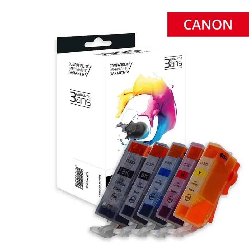 Canon 520/521 Cartouche Pack 5 Couleurs compatible équivalent à PGI-520, CLI-521 · Switch