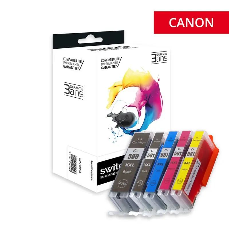Canon 580XXL/581XXL Cartouche Pack 5 Couleurs compatible équivalent à PGI580PGBKXXL, CLI581XXL · Switch