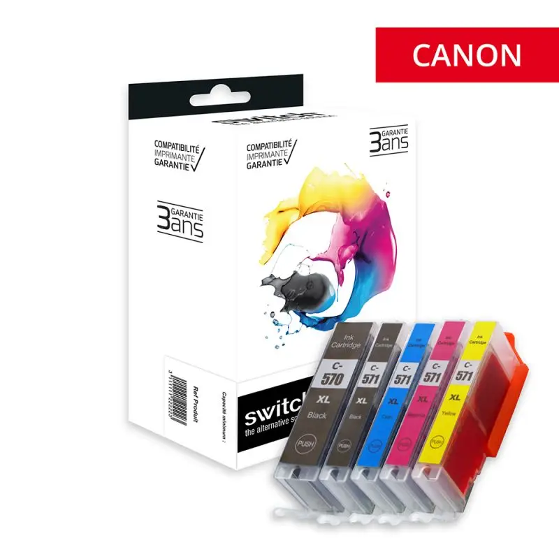 Canon 570XL/571XL Cartouche Pack 5 Couleurs compatible équivalent à PGI570XL, CLI571XL · Switch