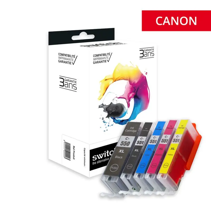 Canon 550XL/551XL Cartouche Pack 5 Couleurs compatible équivalent à PGI550PGBKXL, CLI551XL · Switch
