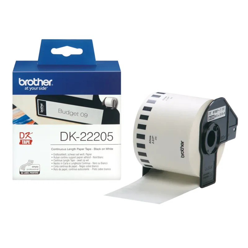 Rouleau de papier continu Brother original noir sur blanc, 62 mm de large - DK-22205