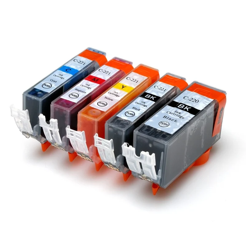Canon PGI-220 & CLI-221 New Compatible Inkjet Cartridges - Combo Pack of 5 - (Large BK,Small BK,C,M,Y)
