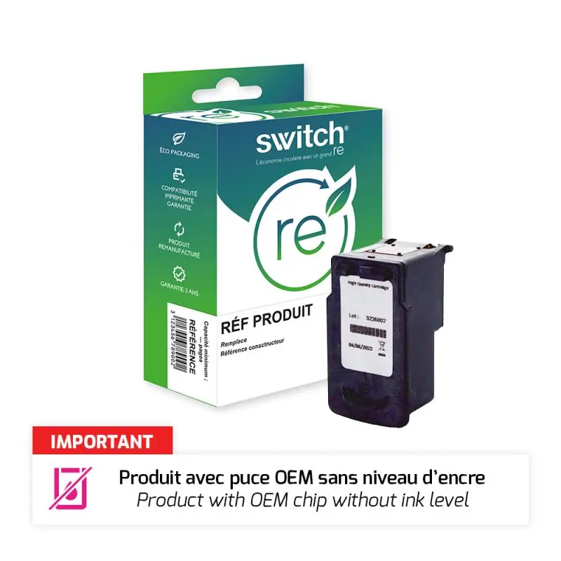 Canon 545XL Cartouche Noir remanufacturé équivalent à PG545XL, 8286B001 · Switch RE