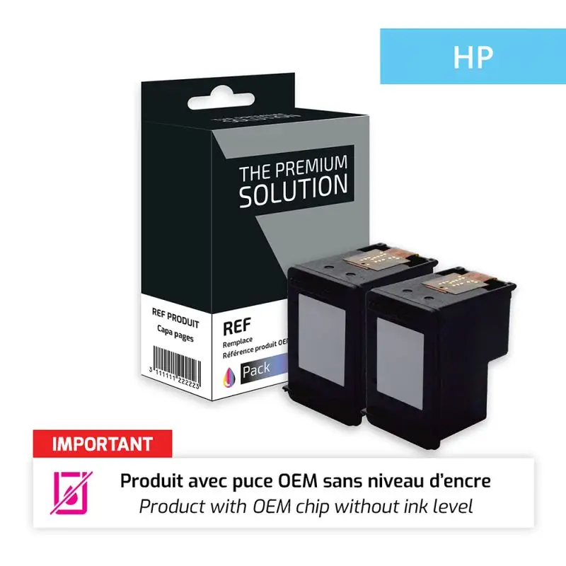 HP 62XL Cartouche Pack 2 Noir remanufacturé équivalent à C2P05AE