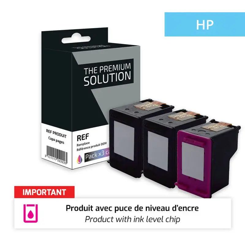 HP 302XL Cartouche Pack 5 pièces remanufacturé équivalent à F6U68AE, F6U67AE