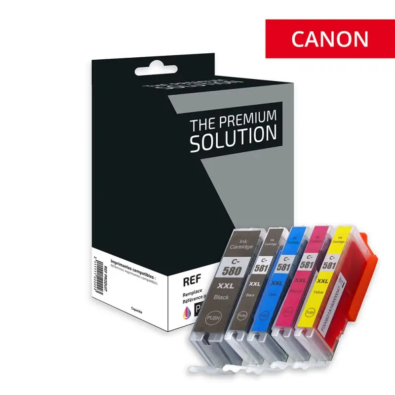 Canon 580XXL/581XXL Cartouche Pack 5 Couleurs compatible équivalent à PGI580PGBKXXL, CLI581XXL