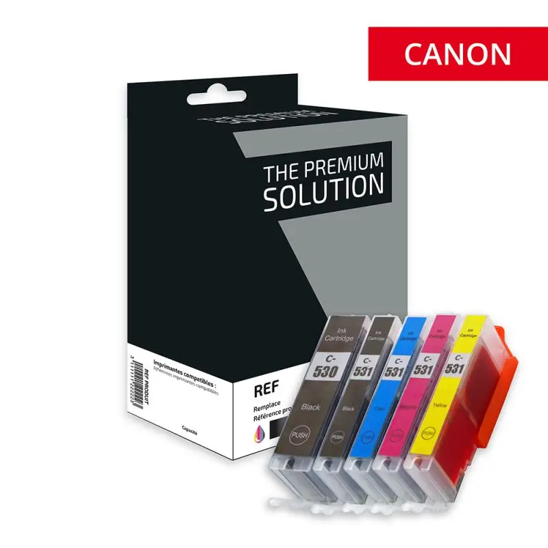 Canon 530/531 Cartouche Pack 5 Couleurs compatible équivalent à PGI-530, CLI-531