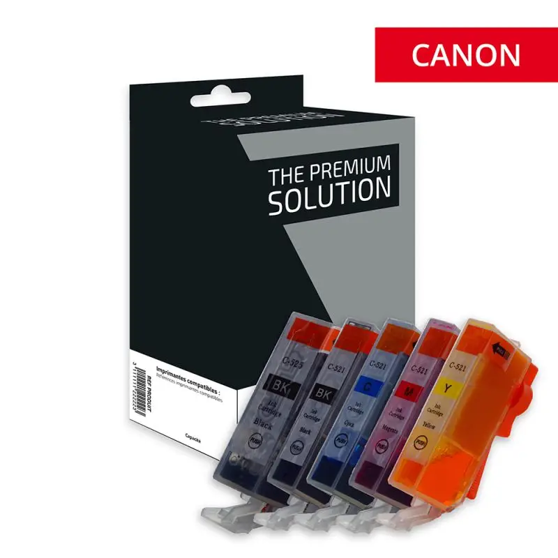 Canon 520/521 Cartouche Pack 5 Couleurs compatible équivalent à PGI-520, CLI521
