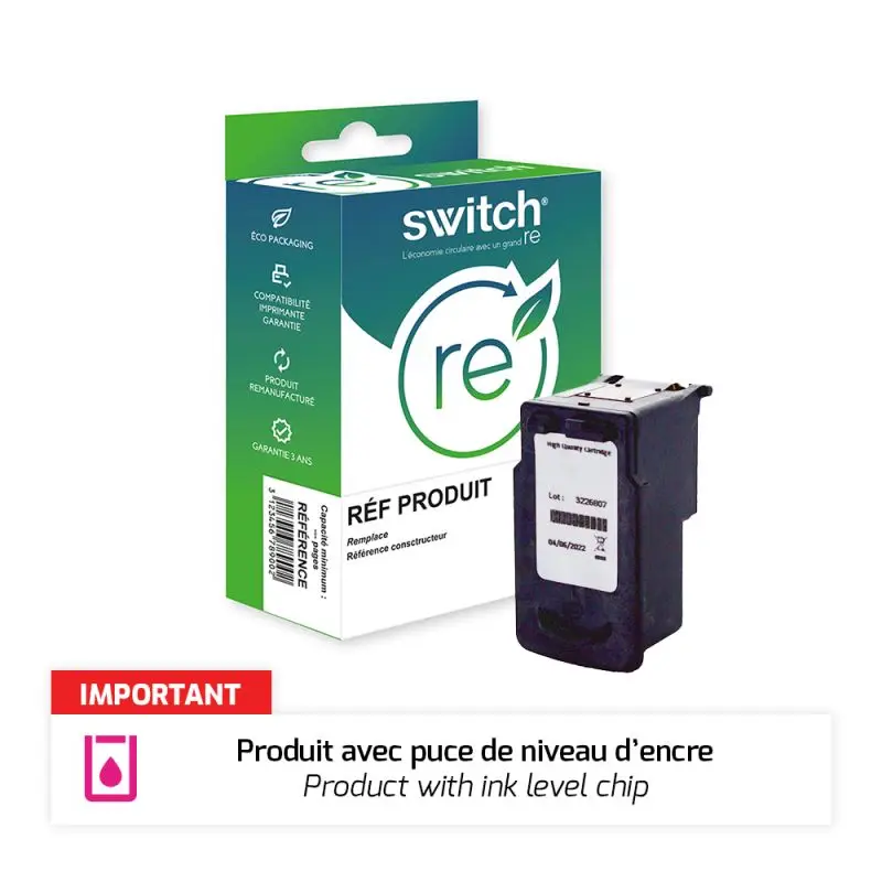 Canon 545XL Cartouche Noir remanufacturé équivalent à PG545XL, 8286B001 avec niveau d encre · Switch RE