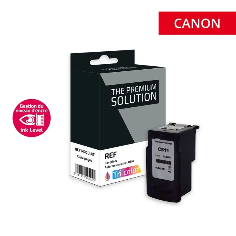 Canon 511 Cartouche Tricolore remanufacturé équivalent à CL511, 2972B001 avec niveau d encre