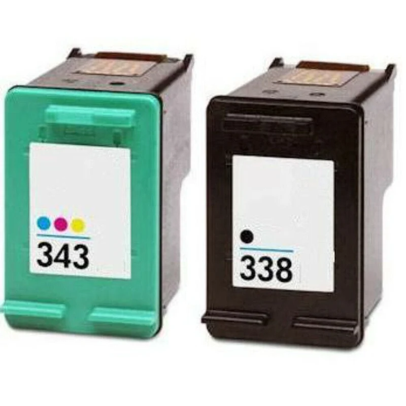 Pack 2 Cartouches HP 338 Noir + 343 Couleur — DeskJet 5740, PhotoSmart C3180