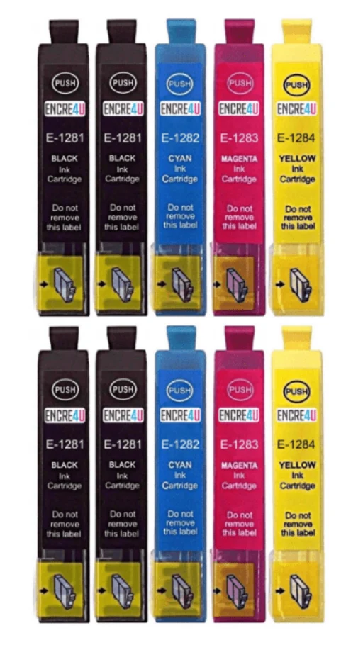 Pack 10 Cartouches Epson T1285 Noir Cyan Magenta Jaune — Stylus SX125, SX130
