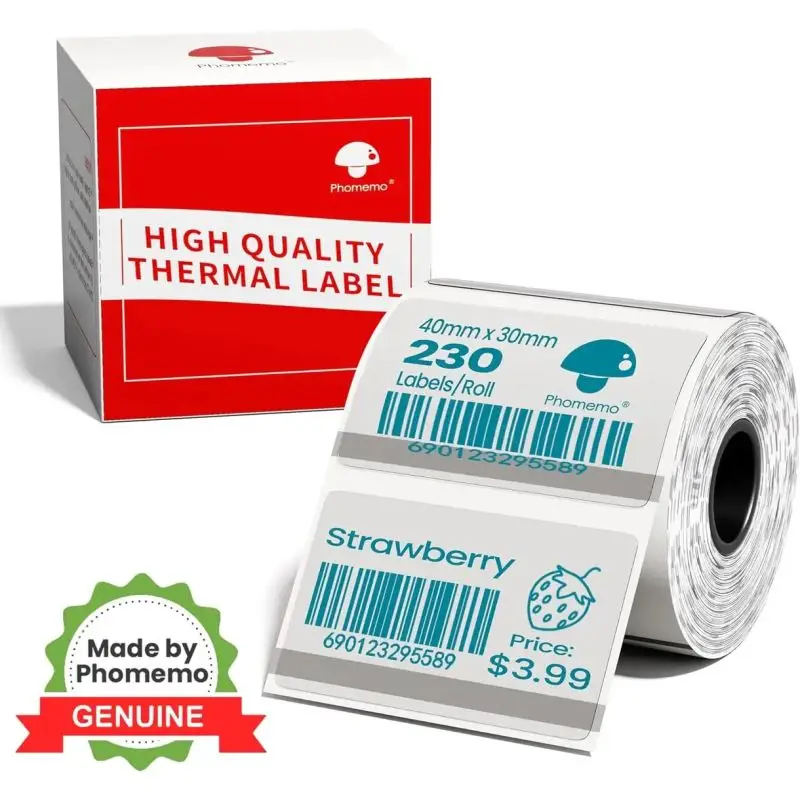 Phomemo - Rouleau étiquettes 40x30mm x 230 - Vert sur Transparent