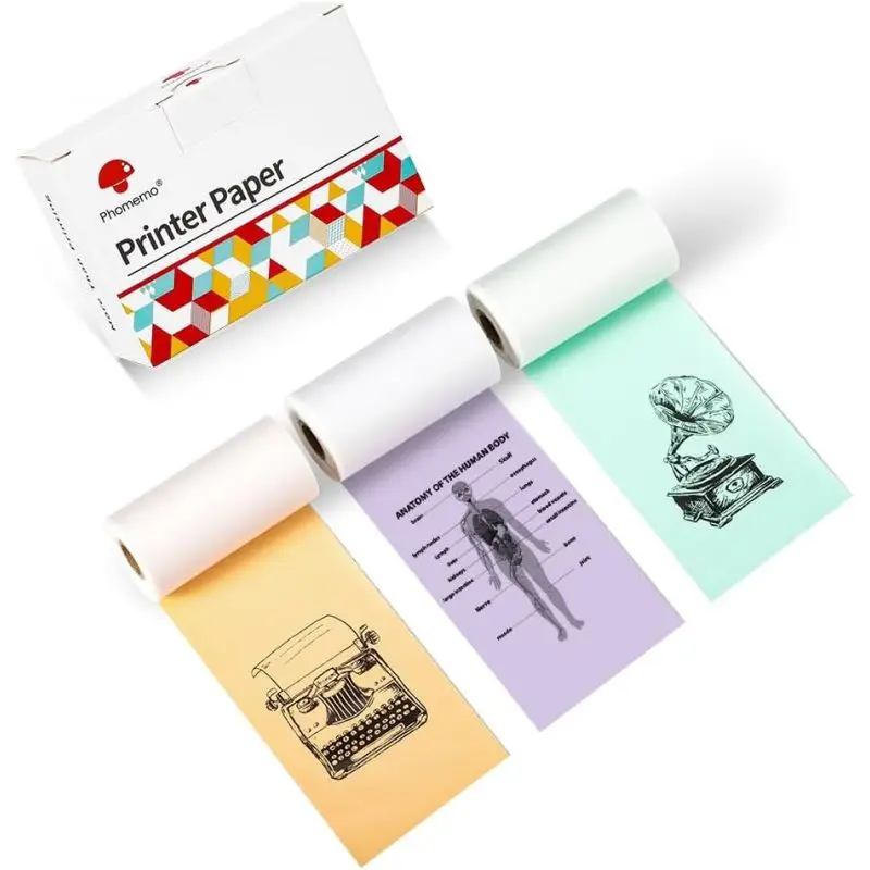 Phomemo - Pack x3 Rouleaux papier adhesif Thermique (50mmx3.5m) - Or / Violet / Vert