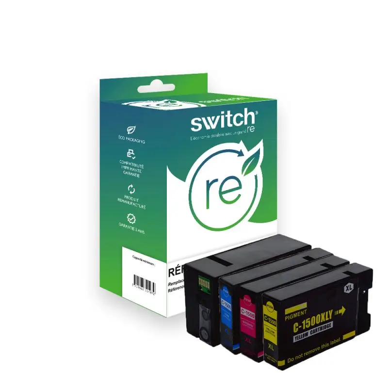 Canon 1500XL Cartouche Pack 4 Couleurs remanufacturé équivalent à 9182B001, 9193B001, 9194B001 · Switch RE