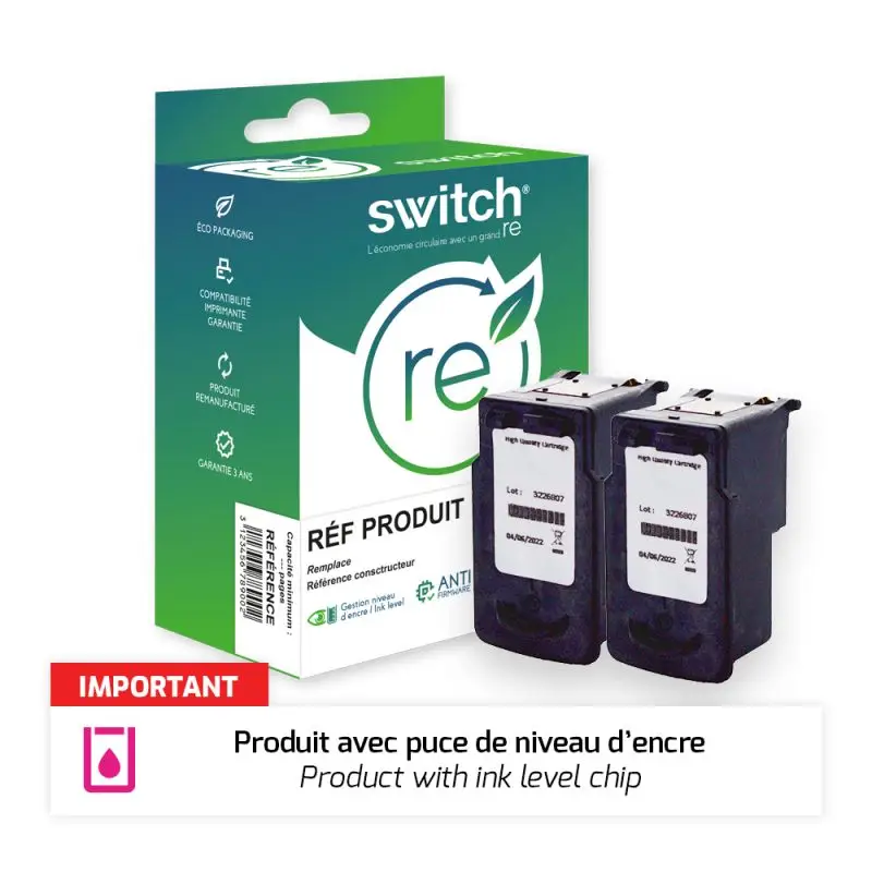 Canon 545XL/546XL Cartouche Pack 4 Couleurs remanufacturé équivalent à 8286B001, 8288B001 · Switch RE