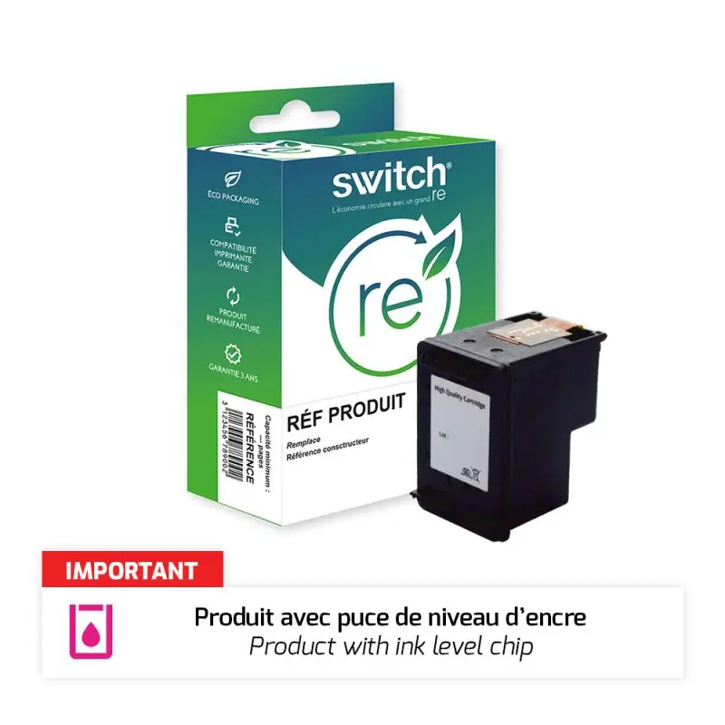 HP 302XL Cartouche Noir remanufacturé équivalent à F6U68AE · Switch RE