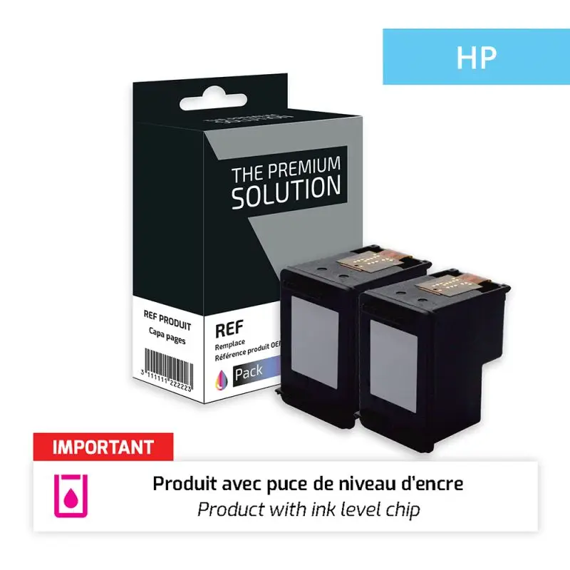 HP 302XL Cartouche Pack 2 Noir remanufacturé équivalent à F6U68AE