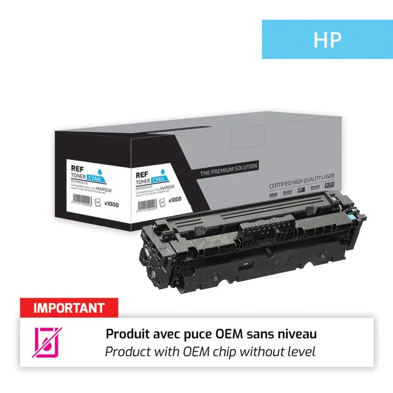 HP 415X Toner Cyan remanufacturé puce OEM équivalent à W2031X